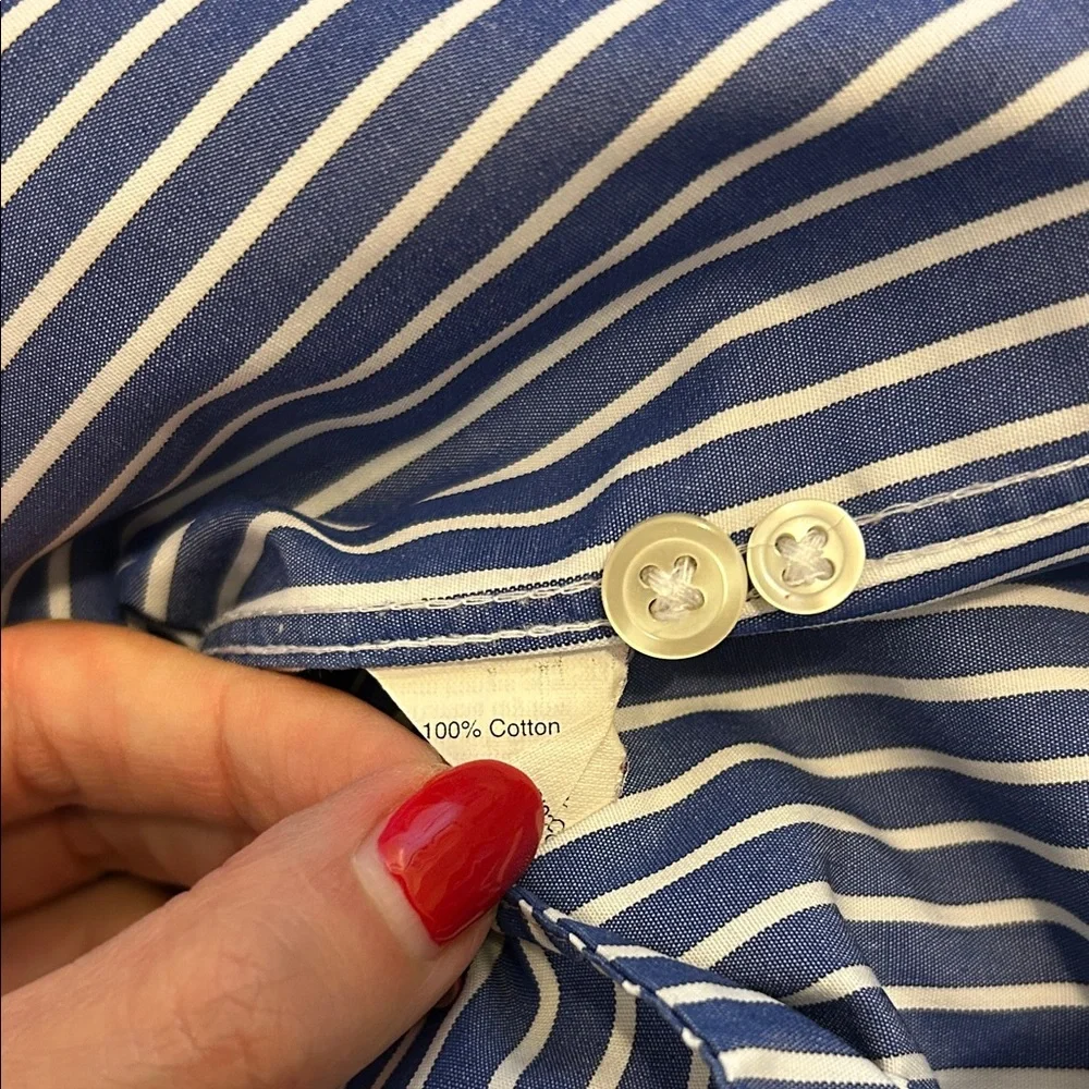 Thompson Shirtings for J. Crew Navy/White Striped Men’s Dress Shirt: Size Small